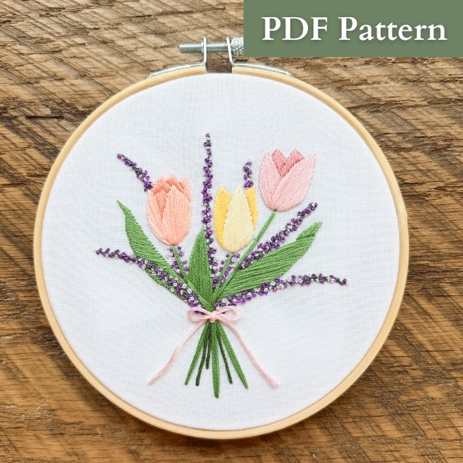 Christian Embroidery Pattern - Cross with Flowers Embroidery